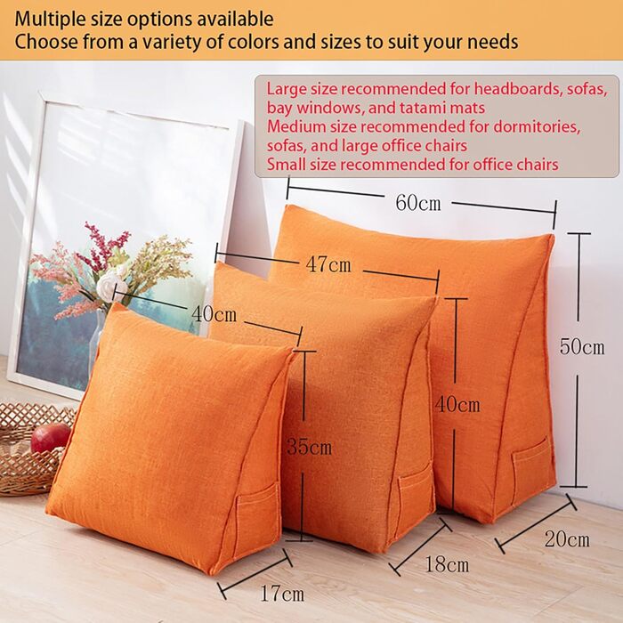 Універсальна ергономічна клиноподібна подушка 40 см/47 см/60 см, подушка для спини ліжка/дивана, поперекова подушка, подушка для узголів&39я, трикутна подушка для книги, опорна подушка, зручна подушка для читання з чохлом, що прається, сіра, 47x40x18 см