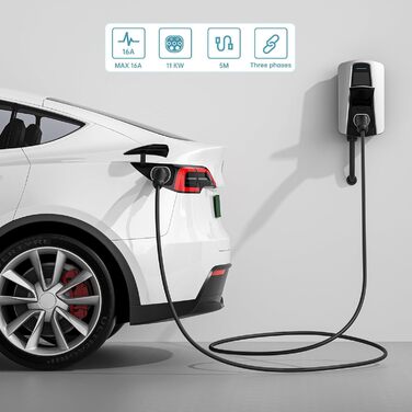 Зарядний кабель для електромобілів QIAO тип 2, 11 кВт 5M 16A 3-фазний, IEC 62196 зарядний кабель для електромобілів від типу 2 до
