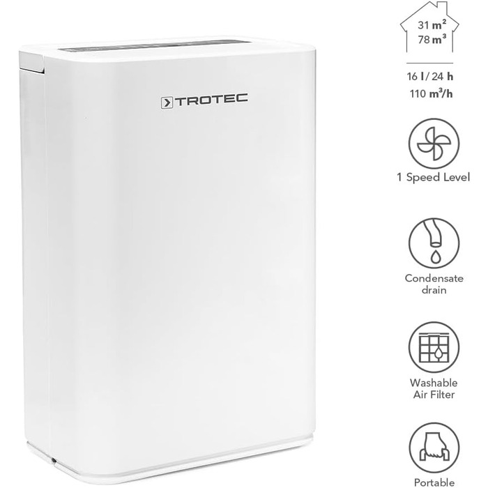 Осушувач електричний TROTEC TTK 72 E продуктивність 16 л/добу площа 50 м / 125 м з автовідключенням для квартири та спальні