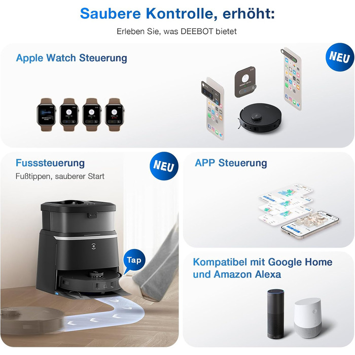 Робот-пилосос ECOVACS DEEBOT T30 Omni з функцією миття підлоги, робот-пилосос Mini Station, потужність всмоктування 11 000 ПА, ада