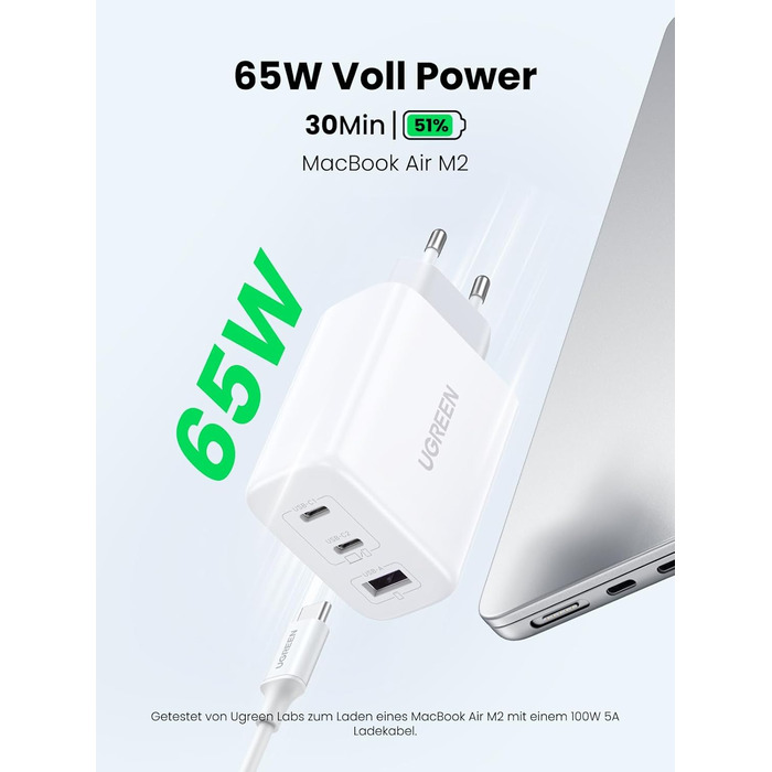 Зарядний пристрій USB C 65 Вт з 3 портами USB-C Блок живлення PPS Fast Charger PD Charger 60 Вт сумісний з MacBook Pro/Air, iPad P