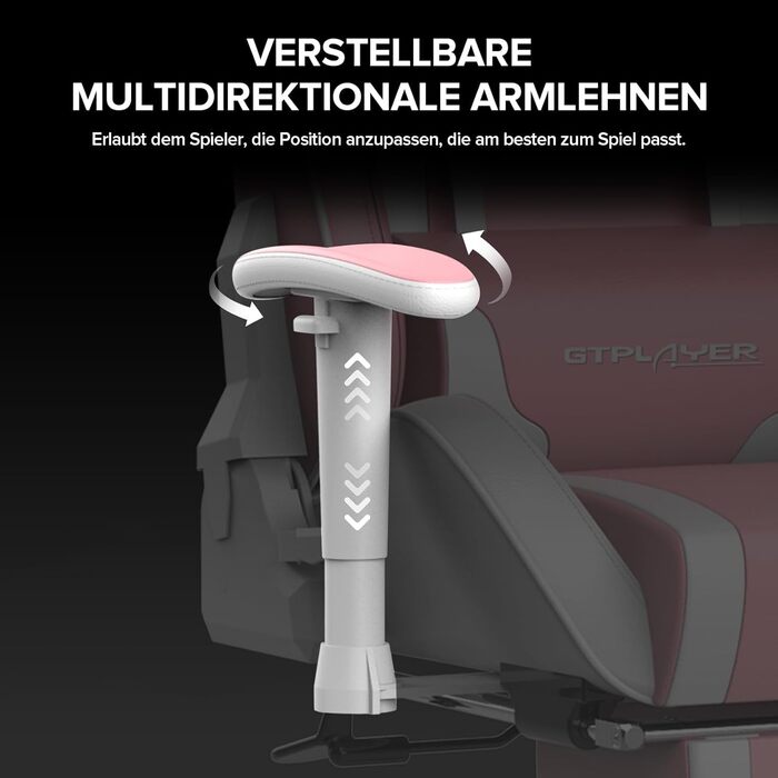 Ігрове крісло GTPLAYER з підставкою для ніг, Bluetooth-колонка, ергономічне офісне крісло, комп&39ютерне крісло, стілець для столу, ПК-крісло з регульованою спинкою, вантажопідйомність 150 кг, рожеве, 84 x 65 x 29 см (Г x Ш x В)