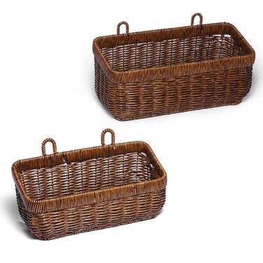 Підвісні кошики для кухні, настінні кошики для зберігання, декоративні кошики для квітів у ретро-стилі, кошики для фруктів, організація зберігання овочів, контейнери для зберігання без кришок (коричневі - великі) коричневі 2 шт. (великі), 2