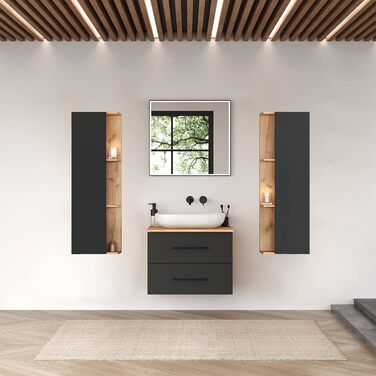 Комплект меблів для ванної кімнати Planetmbel туалетний столик LUX 70 см золотий дуб/антрацит БЕЗ умивальника з тумбою 2 шт. золот