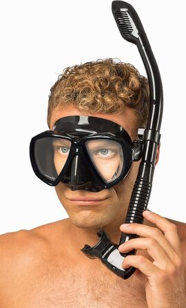 Високоякісний набір для снорклінгу для дорослих, маска та трубка у практичному футлярі, чорний/чорний