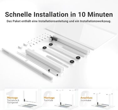 Стіл Claiks з регульованою висотою та скляною стільницею 120 x 60 см, електрично регульований, меблі для домашнього офісу, комп&39ютерний стіл, сучасний обідній стіл, стабільність та дизайн 120 x 60 см, супер білий