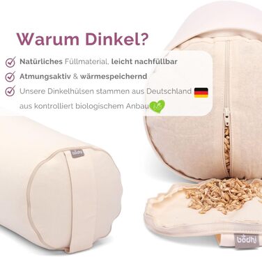 Йога-болстер ЕКО 100 органічна бавовна Йога-рулон з органічним наповнювачем зі спельти Можна прати Кругла йога-подушка для відновлювальних вправ Велика 65 x 20 см натурального кольору