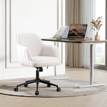 Офісне крісло, для домашнього офісу, оксамитове крісло-туалет, вантажопідйомність до 136 кг, ергономічне, регульоване по висоті обертове крісло, робоче крісло з поворотом на 360, тихі коліщатка, для кабінету, спальні, для домашнього офісу, білий оксамит, 