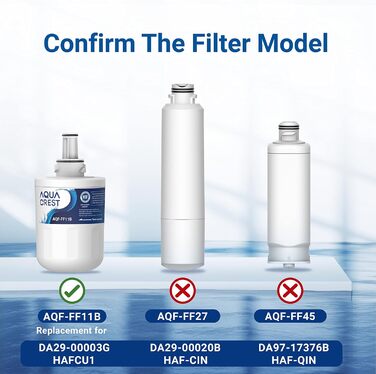 Фільтр для води AQUACREST AQF-FF11B, сумісний з Samsung Aqua Pure Plus DA29-00003G, DA29-00003B, DA29-00003A, DA97-06317A, DA61-00159A, HAFCU1/XAA, HAFIN2/EXP, APP100, WSS-1, WF289 (2 шт.) - набір з 2 фільтрів