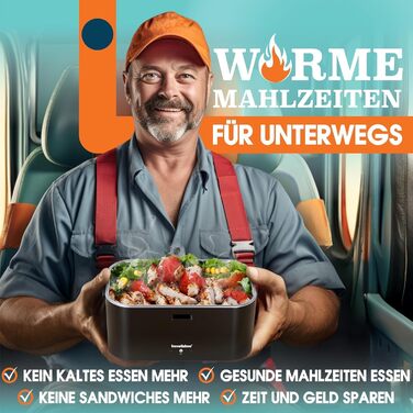Електричний ланч-бокс TRAVELISIMO XXL надзвичайно великий 1,8 л 100 Вт, підігрівач для ланч-боксів 3-в-1 12 В/24 В/220 В, для роботи, автомобіля, вантажівки, електричний ланч-бокс та підігрівач їжі, чорний