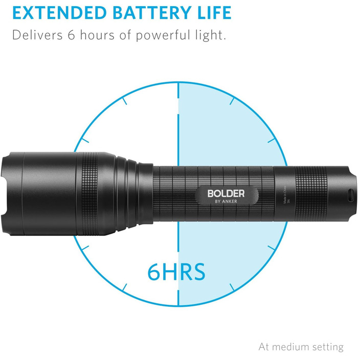 Світлодіодний ліхтарик Anker Bolder LC90, водонепроникний, акумуляторний кишеньковий ліхтарик із зумом IP65 (для кемпінгу, походів і надзвичайних ситуацій), яскравий світлодіод CREE 900 люмен, 5 режимів освітлення