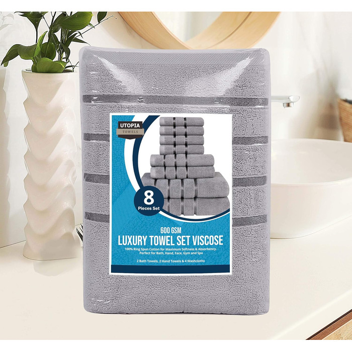 Набір рушників Utopia - 8 рушників з петлею для підвішування з 97 бавовни, поглинаючі та швидковисихаючі 2 банних рушники, 2 рушни