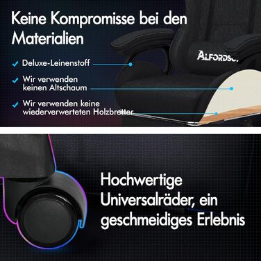 Геймерське масажне крісло ALFORDSON, комп&39ютерне офісне крісло з підставкою для ніг, 2-точкове масажне крісло, вантажопідйомність 180 кг, регульована спинка 90-150, ергономічне комп&39ютерне крісло, поворот на 360, лляна тканина, чорний лляний - темно-ч