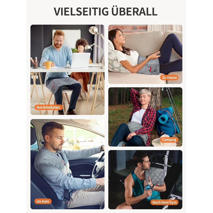 Бездротова ковдра з підігрівом Vofuoti з акумуляторною батареєю, 10000 мАг, нагрівальна подушка для спини з 3 режимами нагріву, електрична нагрівальна подушка для спини, плечей, живота, шиї, ніг, колін, можна прати в пральній машині, подарунок на День мат