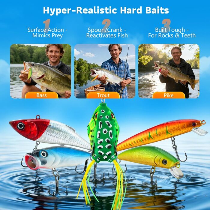 Набір рибальських снастей із 314 предметів, набір рибальських снастей з рибальськими аксесуарами, затискачами для губ, знімачем гачків, гачками, рибальськими приманками, коробкою для снастей на 3 полиці. Підходить для початківців та професіоналів у компле