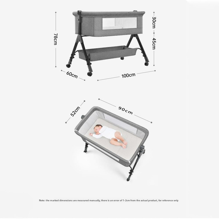 Дитяче ліжечко-тумбочка, дитяче ліжко 3-в-1, регулювання висоти та нахилу матраца, 4 колеса з гальмами, з аксесуарами, сумка, москітна сітка (хакі) X3khaki