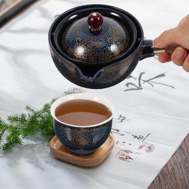 Набір китайського керамічного чайного посуду Toyvian синього кольору з зручною ручкою та легким очищенням, 1 комплект для домашнього чаювання в стилі Кунг Фу для справжньої насолоди чаєм.