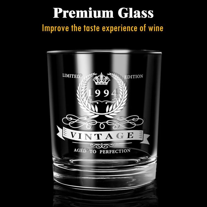 Келих для віскі на 30-й день народження для чоловіків, вінтажний 1994 рік, витравлений, 340 мл, келих для віскі для 30-річного батька, чоловіка, хлопця, 30-й день народження