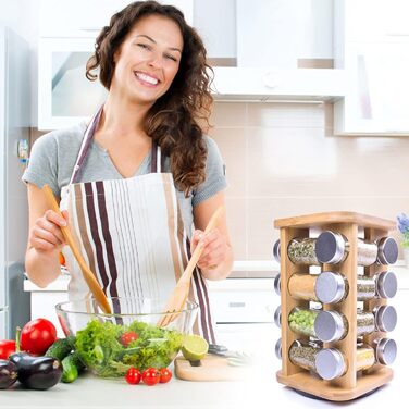 Полиця для спецій Frasheng, карусель спецій, підставка для спецій з натурального дерева, стійка для спецій, карусель спецій з 16 п