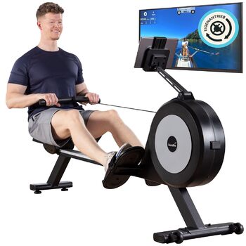 Домашній гребний тренажер Skandika Njord P6-G 32 рівні електричного опору, магнітне гальмо, Bluetooth, світлодіодний дисплей, тихий та низький рівень обслуговування, сумісний із додатком Kinomap, самогенеруючий гребний тренажер, сірий