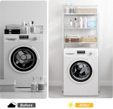 Полиця для пральної машини MALLBOO, не потребує свердління, 3-рівнева полиця для ванної кімнати, полиця для унітазу з нержавіючої сталі, компактна підставка для ванної кімнати (біла) Білий 9,45&39 Г x 25,59&39 Ш x 65,35&39 В