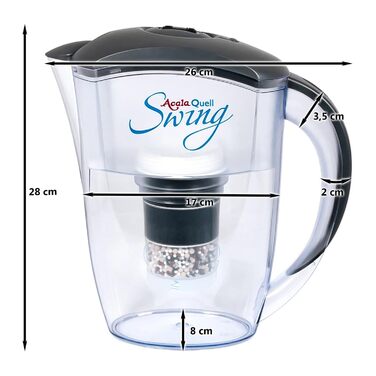 Фільтр для води AcalaQuell Swing антрацит Фільтр для води з активованим вугіллям Найвища продуктивність фільтра - багатошаровий Без BPA та BPB ReNaWa - Технологія Створює смачну, заспокійливу воду