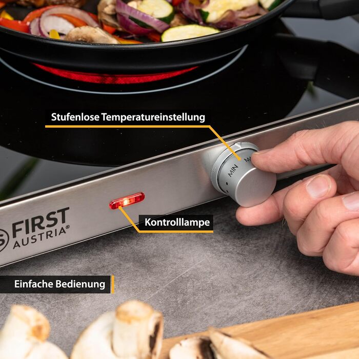 Перша в Австрії інфрачервона керамічна плита подвійна ВСІ види горщиків Подвійна конфорка 20см / 16,5см Варильна поверхня для переїзду, кемпінгу, дачного будинку - швидкий нагрів і плавне регулювання подвійний чорний