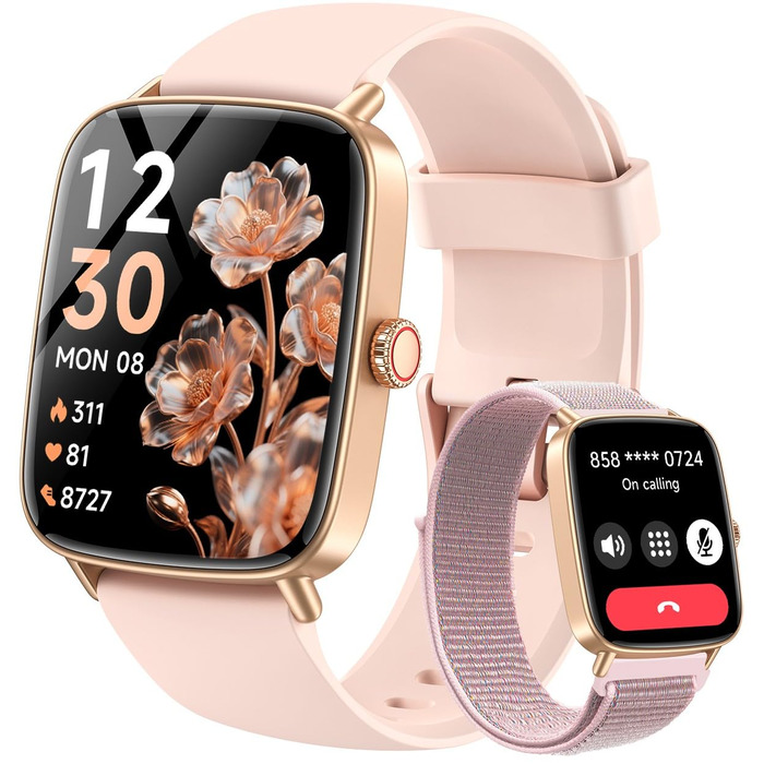 Жіночий смарт-годинник Gydom з функцією телефону 1,85 дюйма HD 2 браслети фітнес-годинник фітнес-трекер серцевого ритму/SpO2/сон/IP68 водонепроникний спортивний годинник крокомір для Android iOS рожевий 1,85 рожевий