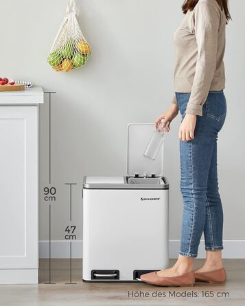 Відро для сміття для кухні, 2 х 15 л, система розділення відходів 2 відділення, сміттєвий бак, педальний бак, для жовтого пакета,