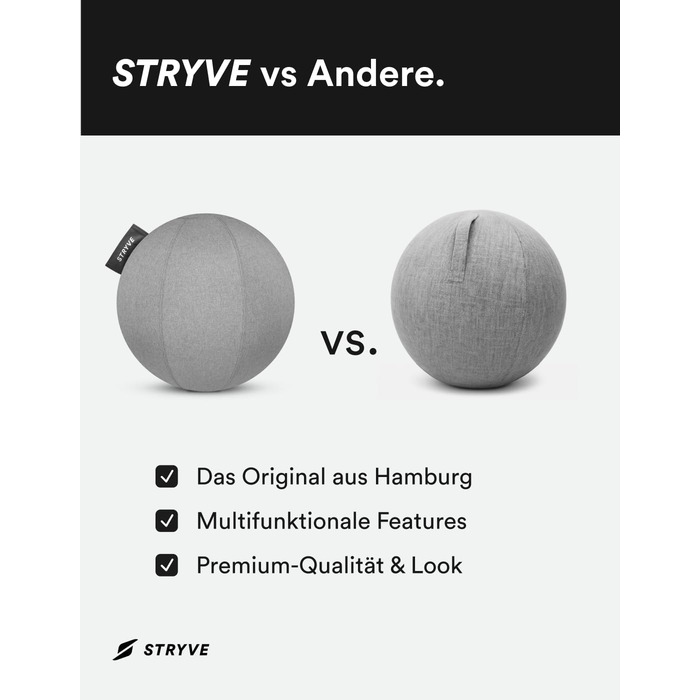 М&39яч для вправ STRYVE Office 65,70 см - Ергономічний м&39яч для вправ з чохлом, який можна прати, та захистом від перекочування, включаючи повітряний насос - Вантажопідйомність до 150 кг - Як офісний стілець, табурет 65 см, тканина Casual Grey