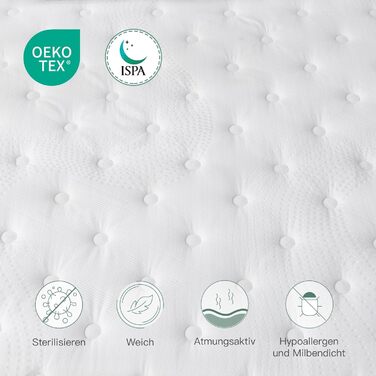 Матрац SZsuilong 90x200, висота 30 см, пружинний блок Pocket Spring, 7-зонна жорсткість H3 H4 з піною з ефектом пам&39яті, комфортний пружинний матрац, ергономічний, 100 ночей для пробного сну, середньої жорсткості - 30 см, 90x200x30 см