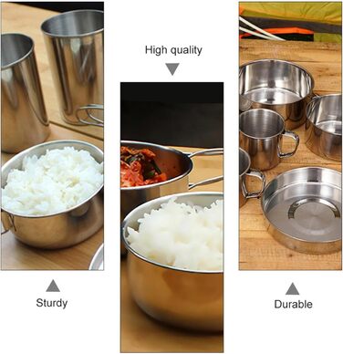 Набір посуду з нержавіючої сталі 8 предметів для кемпінгу та відпочинку на природі, портативний набір мисок та тарілок для пікніка Легкий кухонний набір з харчової нержавіючої сталі для піших прогулянок, подорожей з рюкзаком, подорожей та барбекю