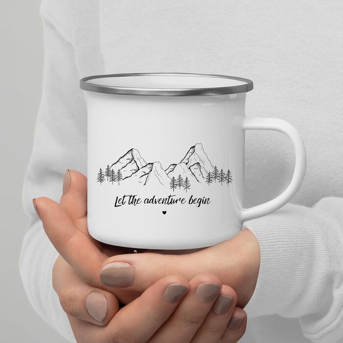 Емальована кружка &quotМаленька Матильда&quot з персоналізованою цитатою або приказкою, емальована кружка, подарунки для каравану для кемперів, емальована кружка, бляшана кружка для кемпінгу, аксесуари для каравану, прикраса для гір (Нехай пригоди.)