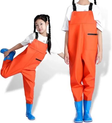 Дитячі вейдерси з чобітьми, доступні в 4 кольорах, дощовики на все тіло для дітей та підлітків, рибальські вейдерси, водонепроникні штани (жовті 34-35)