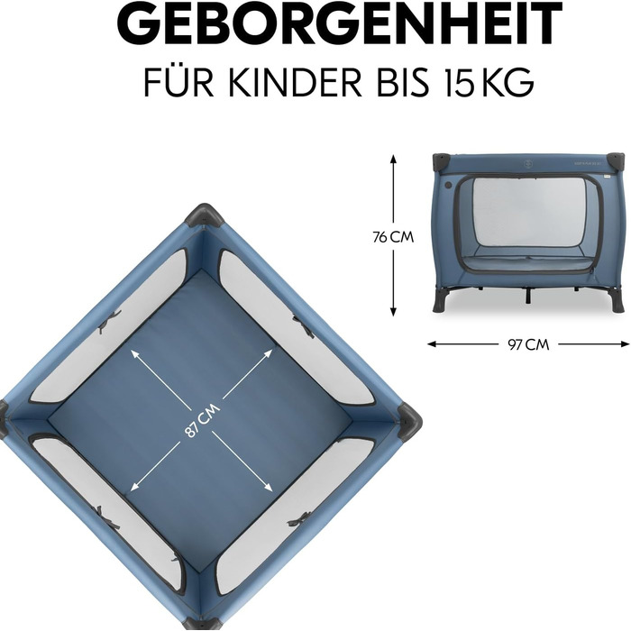 Темно-синій - Дорожнє ліжечко та манеж з матрацом від народження до 15 кг, ігровий центр з XL-розміром отвору, повітряні сітчасті вставки, складне дитяче ліжечко з сумкою для перенесення
