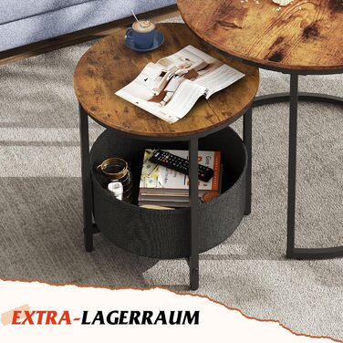 Набір журнальних столиків WLIVE з 2 шт. , круглі приставні столики з місцем для зберігання, дерев&39яний стіл для вітальні з металевим каркасом, диван-столик для вітальні та спальні, рустикальний коричневий