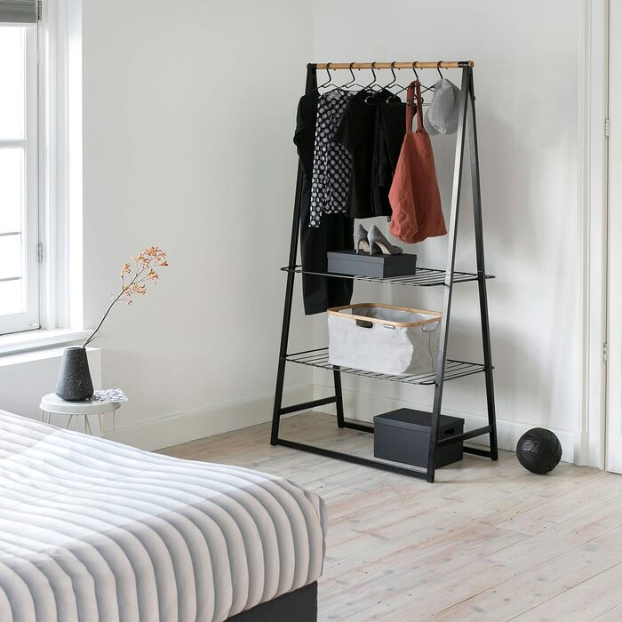 Вішалка для одягу Linn - Дві полиці з регульованою висотою - Вішалка для одягу - Вішалка для одягу - Розвішування, провітрювання або сушіння одягу - Економія місця - Стабільна та стабільна - Чорна - Велика