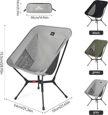 Крісло для кемпінгу Naturehike, складне, надлегке розкладне крісло компактний розмір у упаковці та міцна конструкція для кемпінгу, пікніків та активного відпочинку на свіжому повітрі, походи (сірий M) сірий S