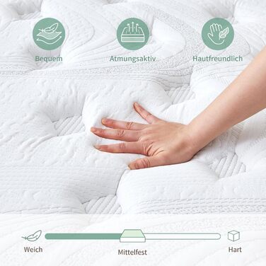 Матрац SZsuilong 200x200 H3 Висота 25 см з комфортною піною, 7-зонний пружинний матрац Pocket Spring, ергономічний пружинний матрац для дорослих, сертифікований ko-Tex та CertiPUR H3/середньої жорсткості 200x200x25 см