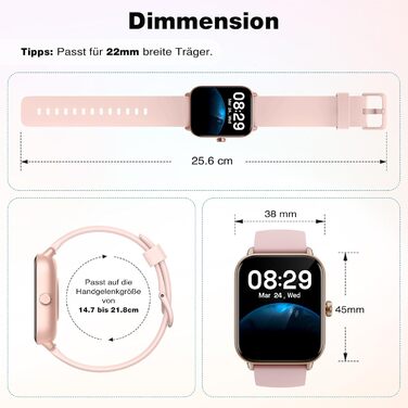 Жіночий смарт-годинник із функцією телефону, вбудованою Alexa, фітнес-годинник 1,8 дюйма з монітором серцевого ритму, SpO2, сну, стресу, понад 100 спортивних режимів, водонепроникний годинник IP68 для Android та iOS (рожевий)