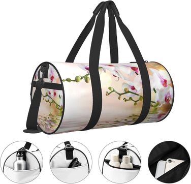 Спортивна сумка для подорожей, дизайн білі орхідеї у ставку, Чорний колір, Універсальний розмір, Дорожня сумка