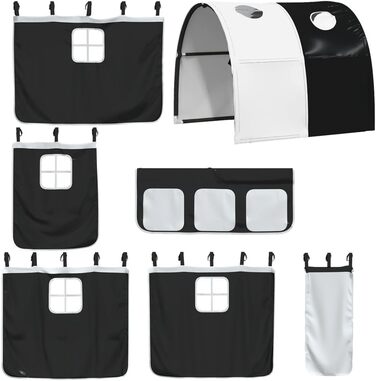 Ліжка та аксесуари, Ліжка та каркаси ліжок, Дитяче ліжко-горище з тунелем, біло-чорне, 80 х 200 см, масив сосни