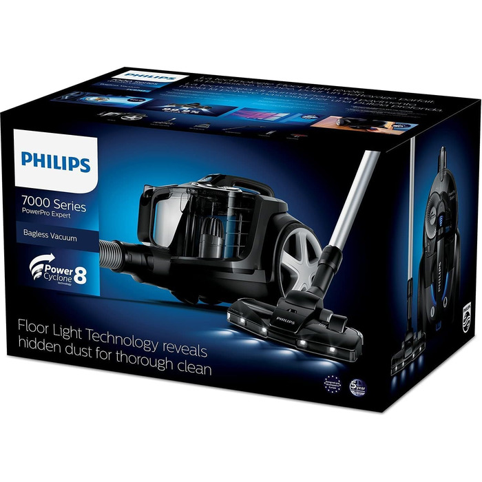 Пилосос без мішка, насадка TriActive LED, фільтр від алергії, 900 Вт) глянцевий чорний - FC9747/09 TriActive LED насадка 2 л, 7000