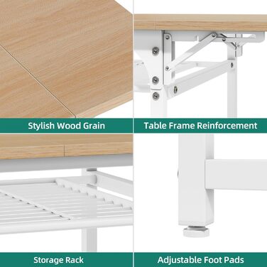 Розкладний обідній стіл YITAHOME, розкладний відкидний стіл з тримачем для зберігання та 4 регульованими ніжками, для 2-6 осіб, 120 x 78 x 75 см, жовтий дуб та білий