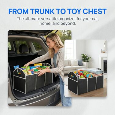 Органайзер для багажника автомобіля, трисекційний, складаний, преміум-матеріал, для позашляховиків, седанів, легкових та вантажних автомобілів, чорний