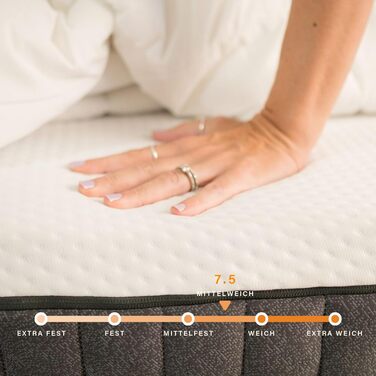 Матрац Emma Original Lite 90x200 см 22 см Гібридний матрац з 3-зонною пружинною серцевиною Pocket Spring та холодною піною Дихаючий матрац з охолоджувальним чохлом для спокійного сну 90 x 200 см Lite Надзвичайно дихаючий чохол