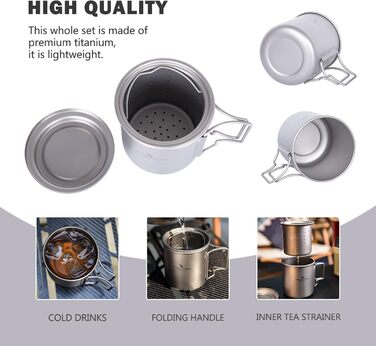 Титанова кружка Boundless Voyage 420 мл з чайним інфузером та кришкою, чашка для кемпінгу на відкритому повітрі з фільтром, легка одношарова кавова кружка зі складною ручкою, портативна, для походів, подорожей, пікніка, посуд для напоїв Ti3054D