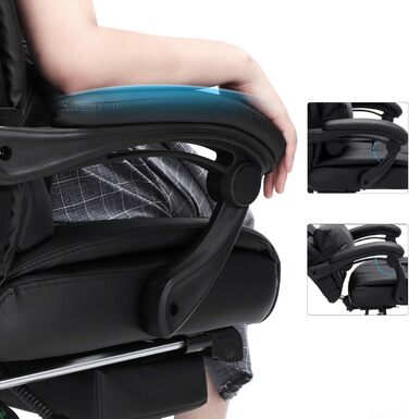 Офісний стілець SONGMICS з підставкою для ніг та поперековою подушкою, штучна шкіра, чорний, 67 x 66 x 116 см, чорний 70 см (Ш) x 50 см (Г) x 125 см (В)