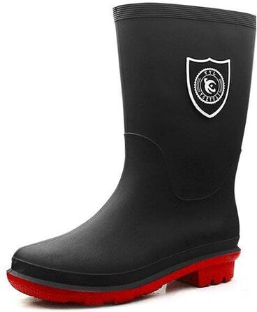 Водонепроникні гумові чоботи Pangolin для жінок та чоловіків, гумові чоботи до середини литки з нековзною підошвою, легко взувати та знімати, робочі чоботи для садівництва, роботи, подвір&39я, чорні/червоні, EU 45