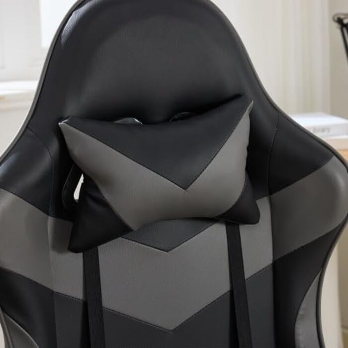 Геймерське крісло з функцією масажу та підставкою для ніг - Ергономічне офісне крісло, вантажопідйомність 150 кг, підтримка голови та попереку, регулювання висоти, поворот на 360, гоночний дизайн чорний/сірий, 116,5 x 52,0 x 64,5 см